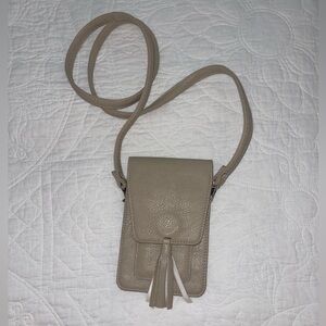 Crossbody Phone Wallet Tan Beige Vegan Leather